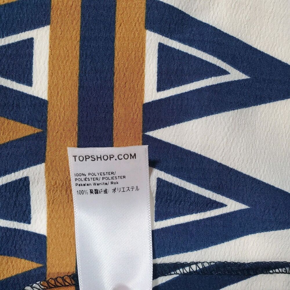 Topshop Women’s Pencil Skirt Size 0 Blue Brown Aztec Print Front Split Midi - Picture 11 of 11